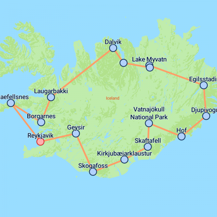 tourhub | On The Go Tours | Classic Iceland Highlights - 8 days | Tour Map