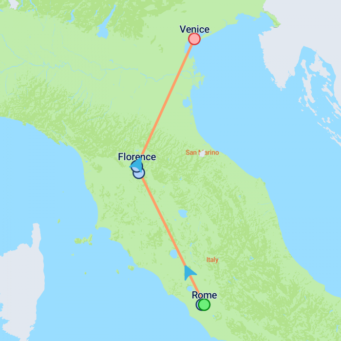 tourhub | On The Go Tours | Chauffeured Rome, Florence & Venice - 8 days | Tour Map