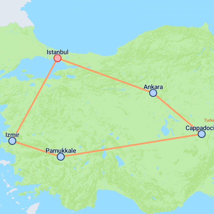 tourhub | On The Go Tours | Istanbul to Cappadocia & Izmir - 9 days  | Tour Map