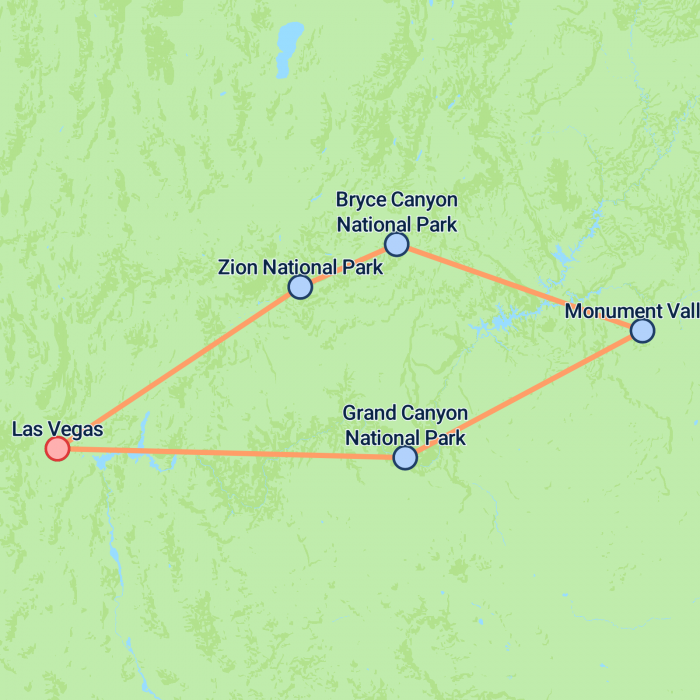 tourhub | On The Go Tours | Southwest National Parks Express - 3 days | Tour Map