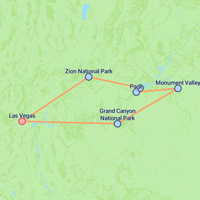 tourhub | On The Go Tours | Southwest National Parks Winter - 3 days | Tour Map