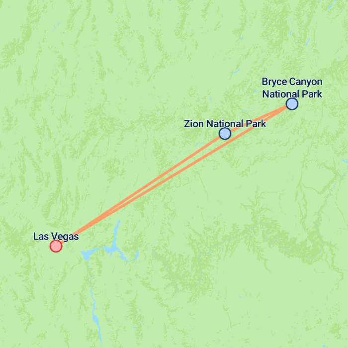 tourhub | On The Go Tours | Bryce & Zion National Parks (Camping) - 2 days | Tour Map