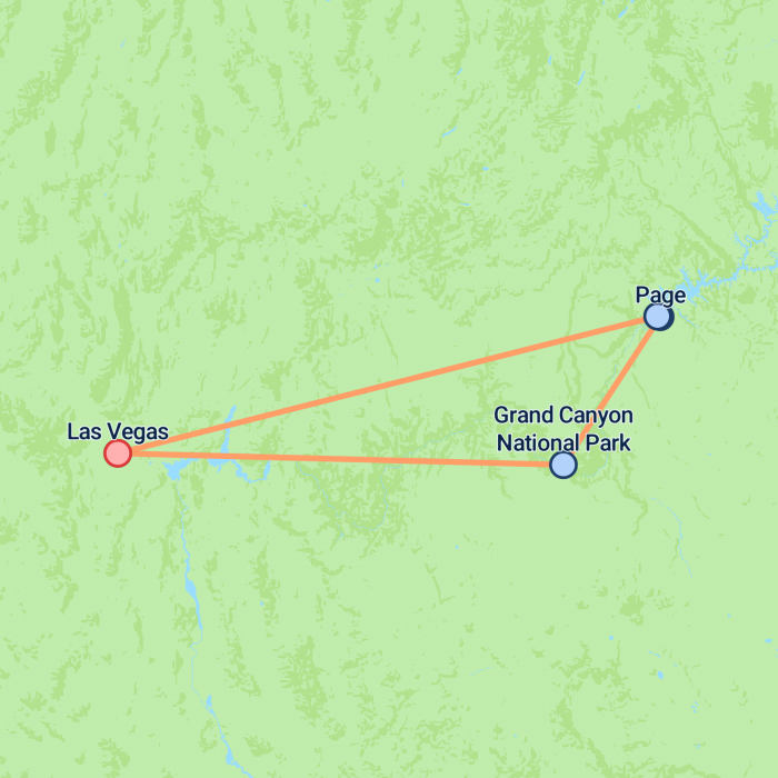 tourhub | On The Go Tours | Grand Canyon & Antelope Canyon Overnight - 2 days | Tour Map