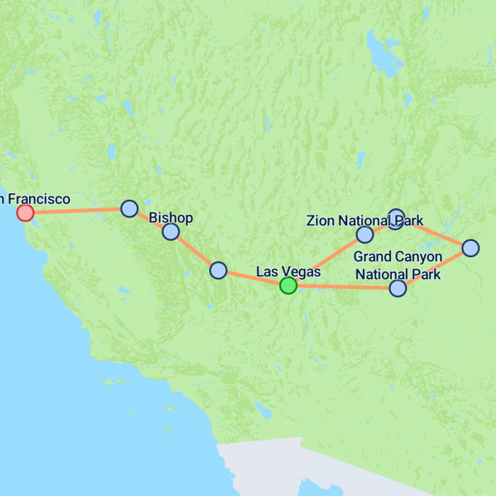 tourhub | On The Go Tours | Las Vegas to San Francisco - 7 days | Tour Map