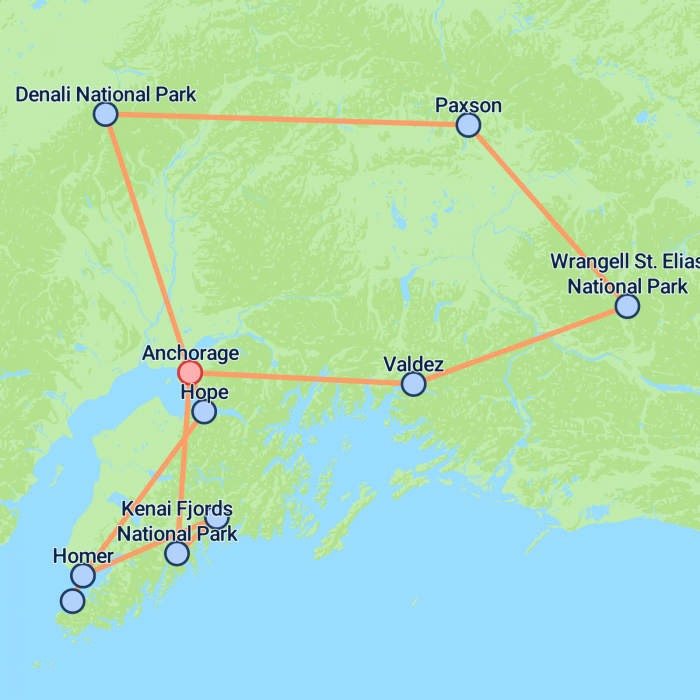 tourhub | On The Go Tours | Awesome Alaska Camping - 20 days | Tour Map