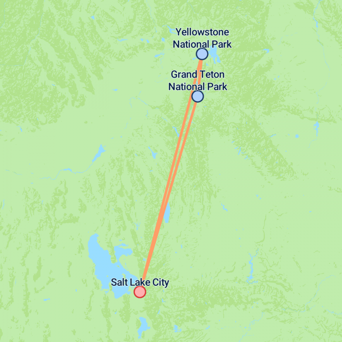 tourhub | On The Go Tours | Grand Teton & Yellowstone Camping - 4 days | Tour Map