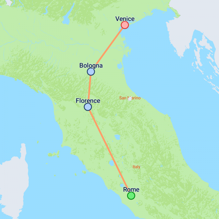 tourhub | On The Go Tours | Rome to Venice Express - 4 days | Tour Map