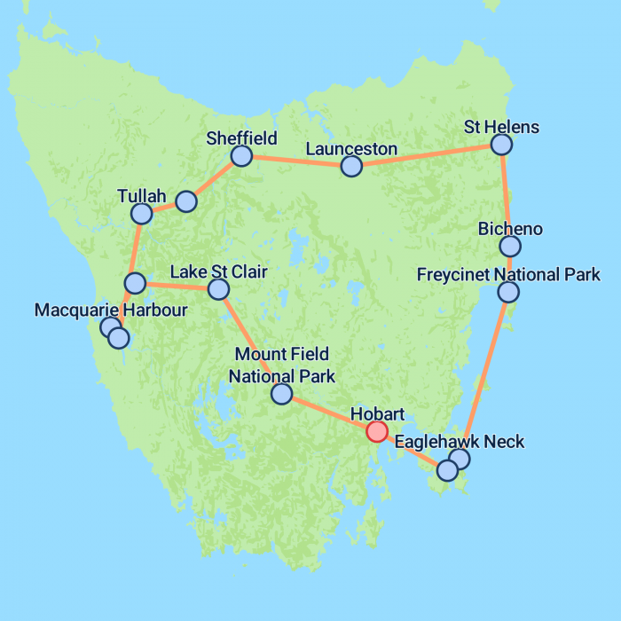 tourhub | On The Go Tours | Totally Tasmania - 6 days | Tour Map