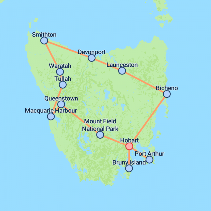 tourhub | On The Go Tours | Best of Tasmania - 10 days | Tour Map