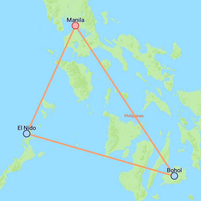 tourhub | On The Go Tours | Manila, Bohol & El Nido (4 Star) - 8 days | Tour Map