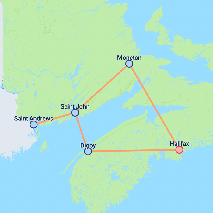 tourhub | On The Go Tours | Best of the Bay of Fundy (Small Group) - 7 days | Tour Map