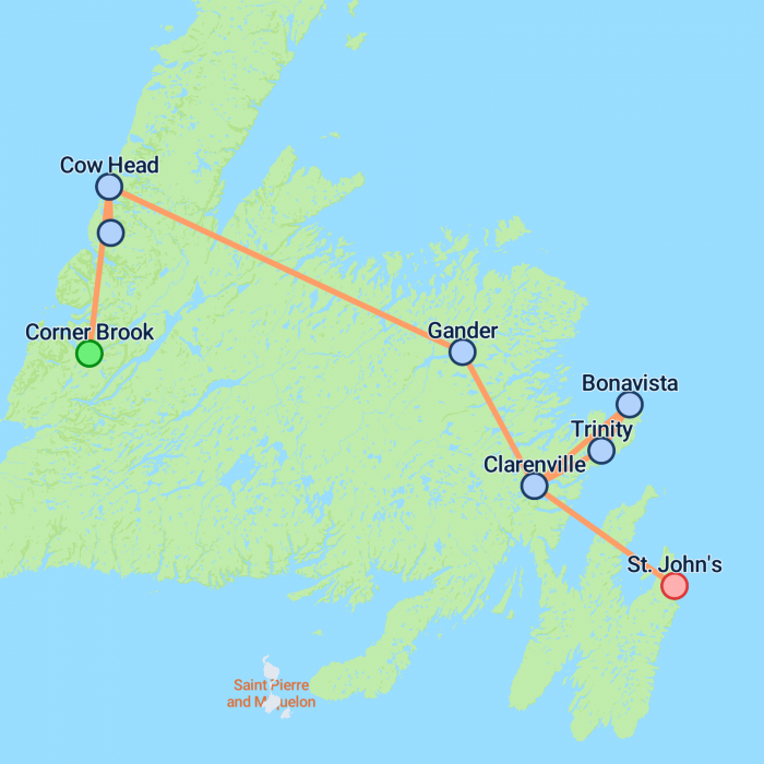 tourhub | On The Go Tours | Newfoundland Discovery (Small Group) - 9 days | Tour Map