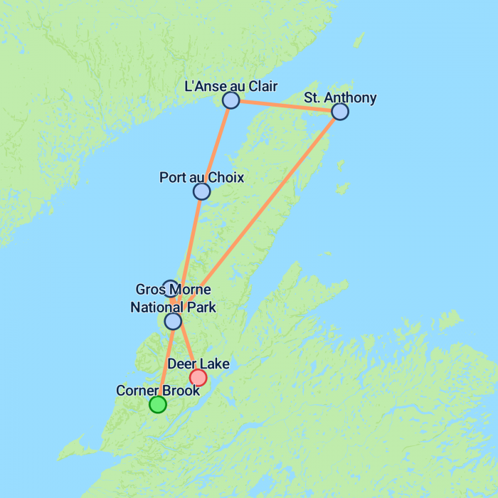 tourhub | On The Go Tours | Newfoundland Viking Trail From Corner Brook (Small Group) - 7 days | Tour Map