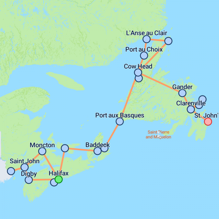 tourhub | On The Go Tours | Atlantic Canada Encompassed (Small Group) - 23 days | Tour Map