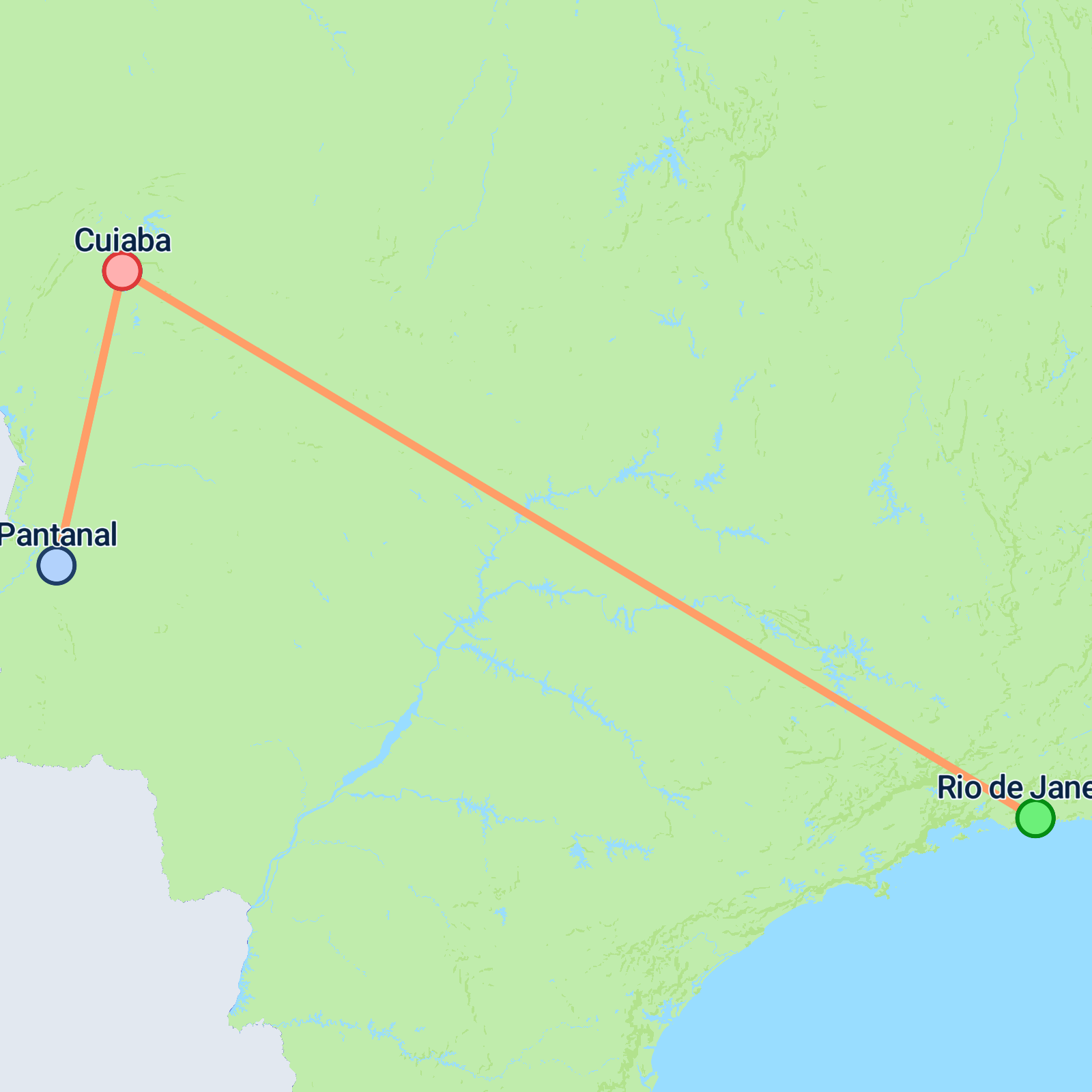 Map of Rio, Pantanal & Jaguar Safari - 8 days